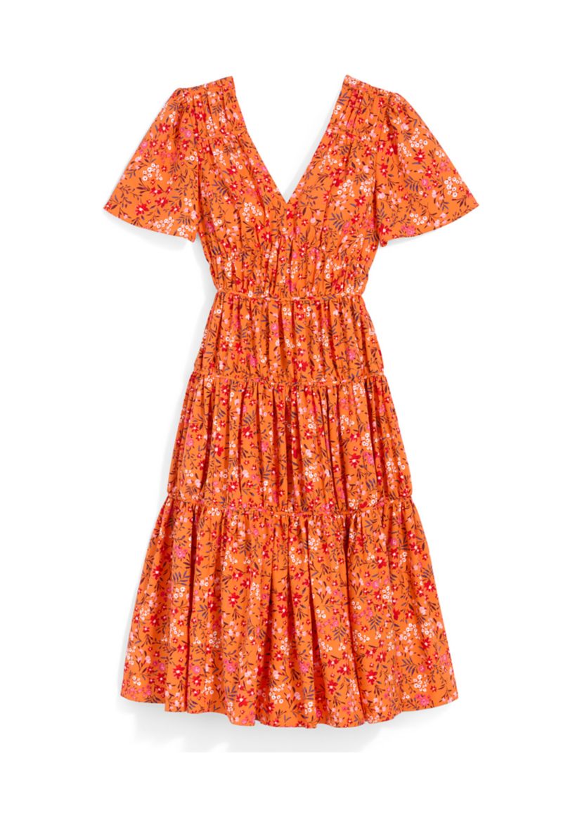 Womens Margo Flutter Sleeve Pansy Floral Dress
