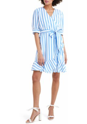 Draper James Size 10 Embroidered Dress Blue White Striped Cotton A