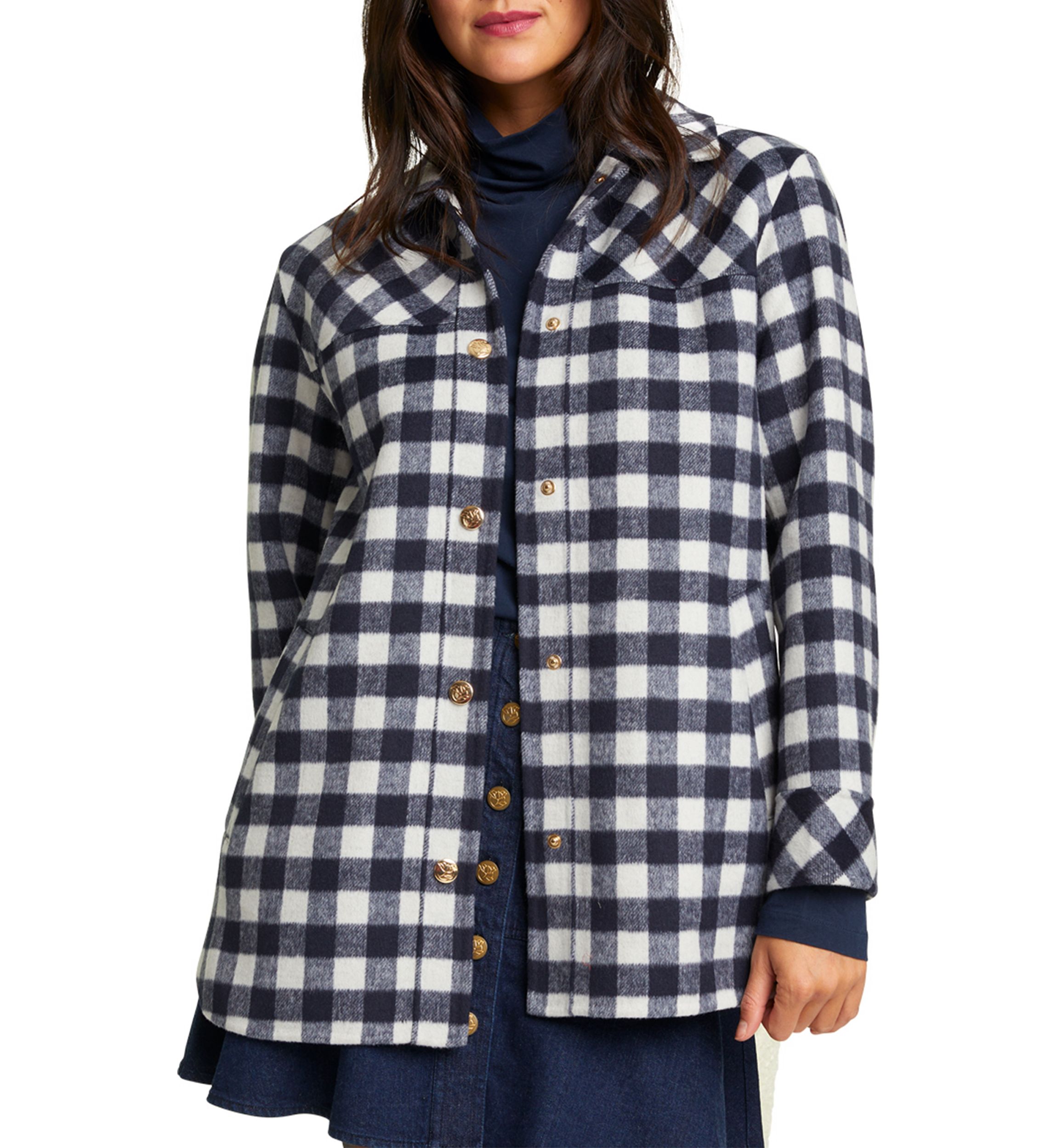 Womens Gingham Shirt Jacket 