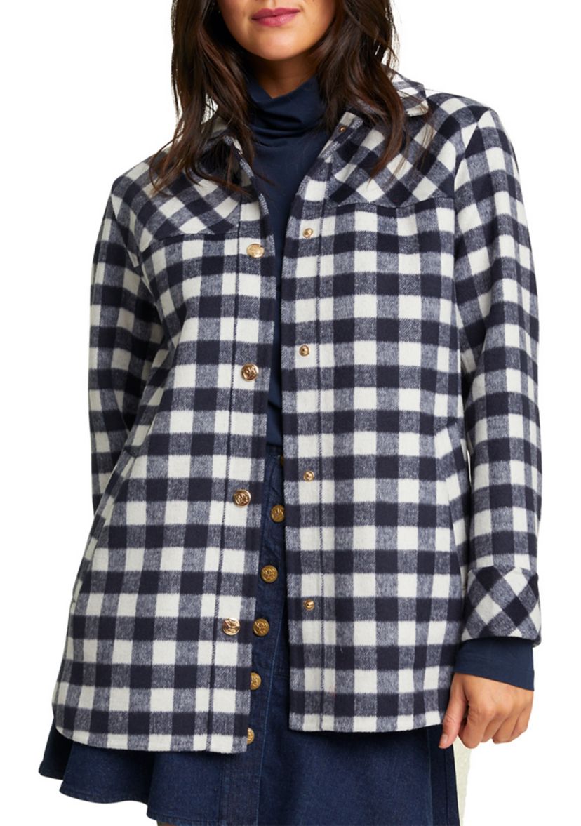 Womens Gingham Shirt Jacket 