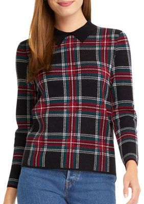 Women’s Long Sleeve Collar Plaid Sweater – Draper James