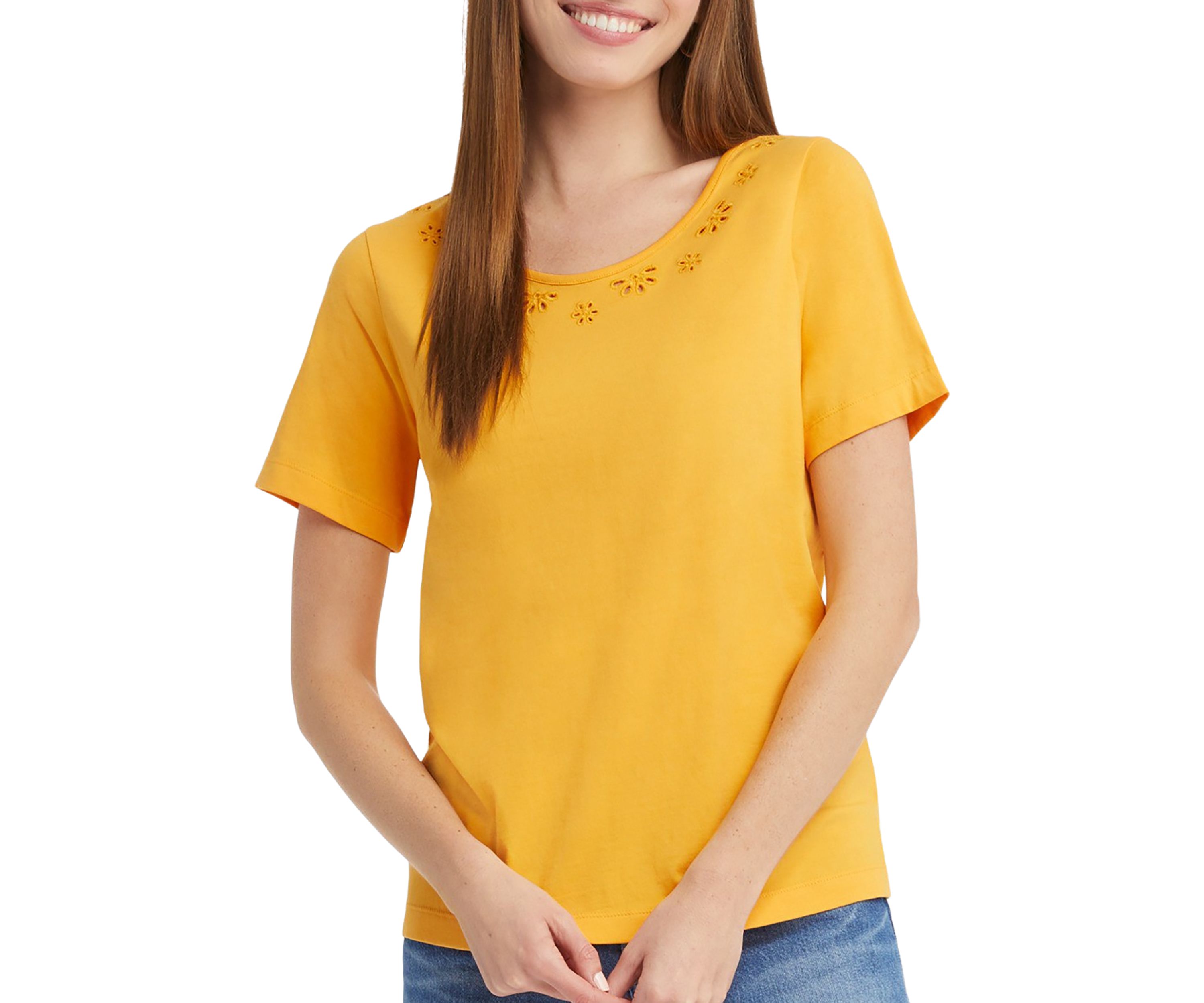 Womens Embroidered Scoop Neck T-Shirt