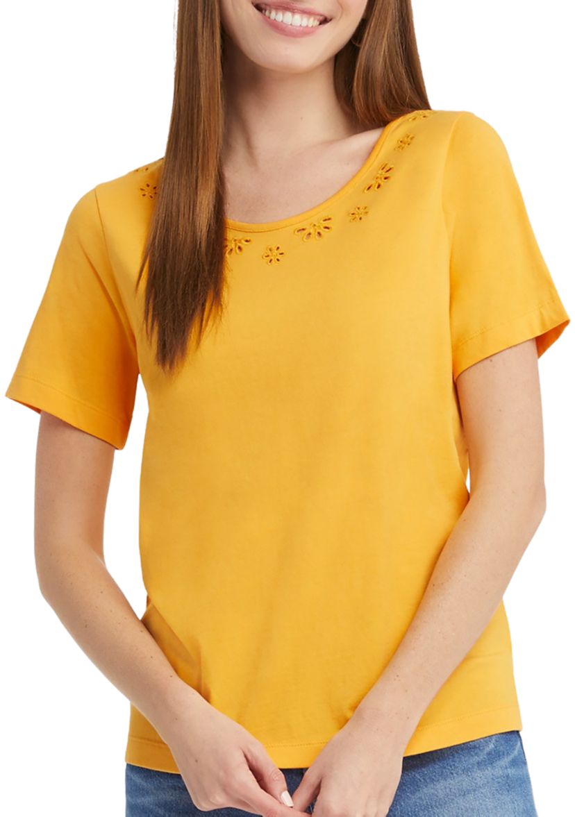 Womens Embroidered Scoop Neck T-Shirt