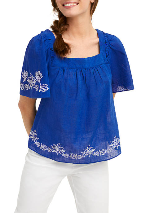 Draper James Womens Maren Top in Embroidered Floral