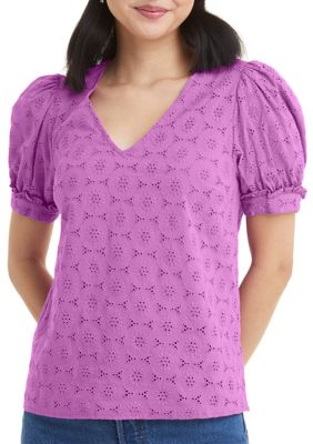 Women's Heidi V Neck Top Purple Eyelet