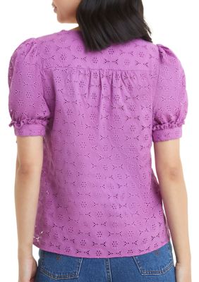 Women's Heidi V Neck Top Purple Eyelet