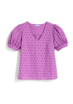 Women's Heidi V Neck Top Purple Eyelet