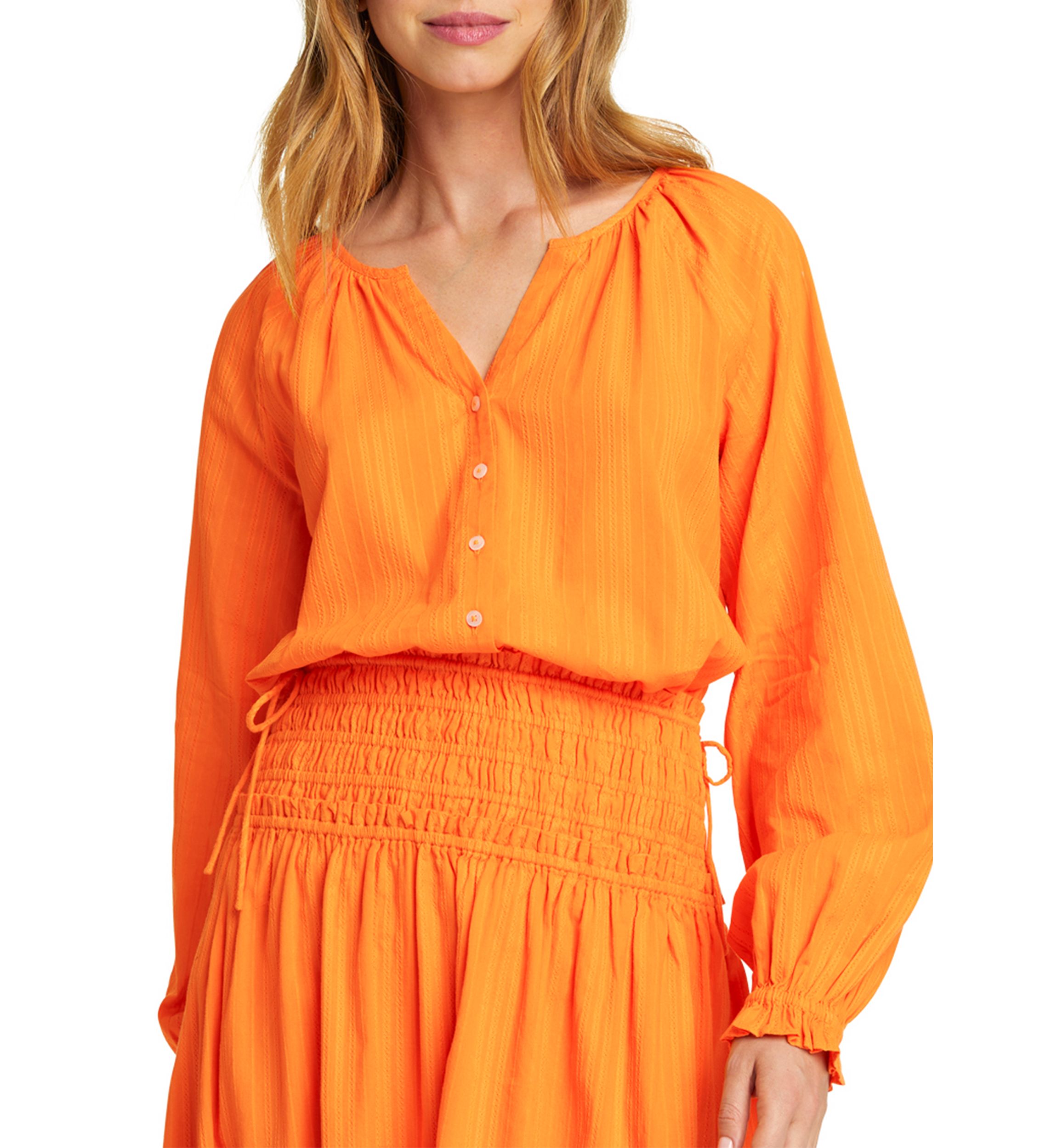 Womens Alexandra Top in Marigold Dobby Stripe