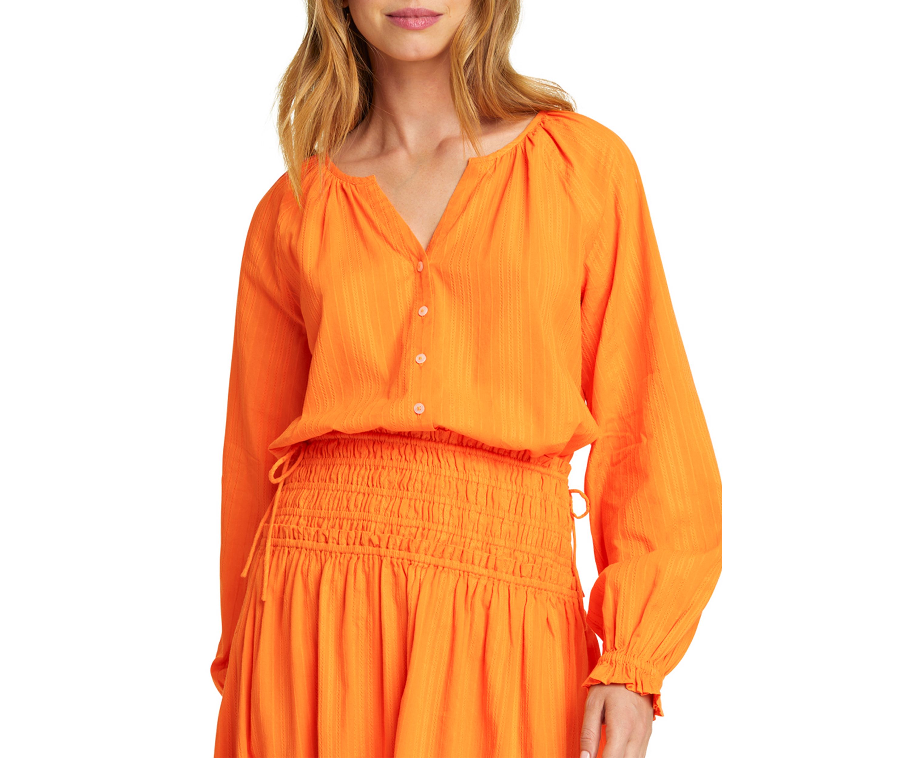 Womens Alexandra Top in Marigold Dobby Stripe