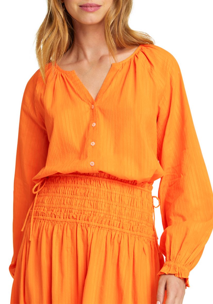 Womens Alexandra Top in Marigold Dobby Stripe