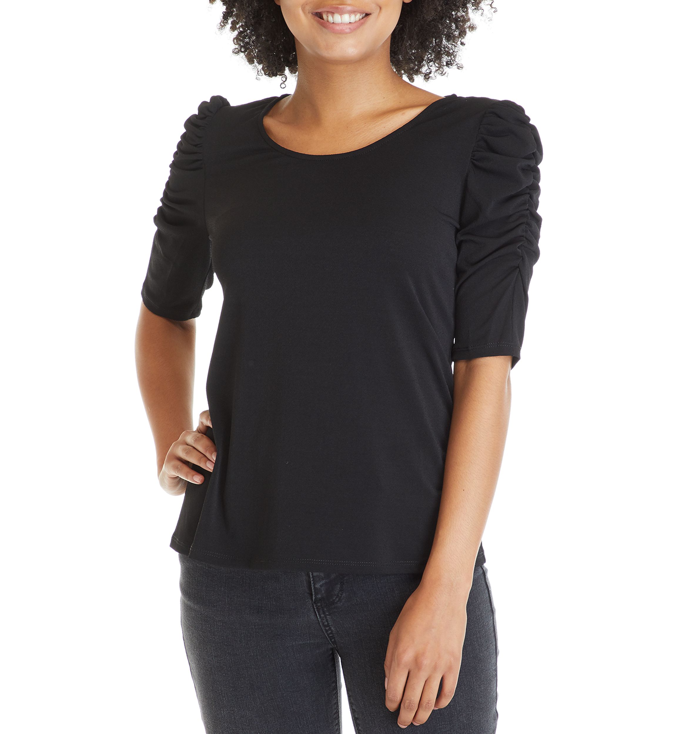 Womens Ruched Sleeve Crepe Blouse