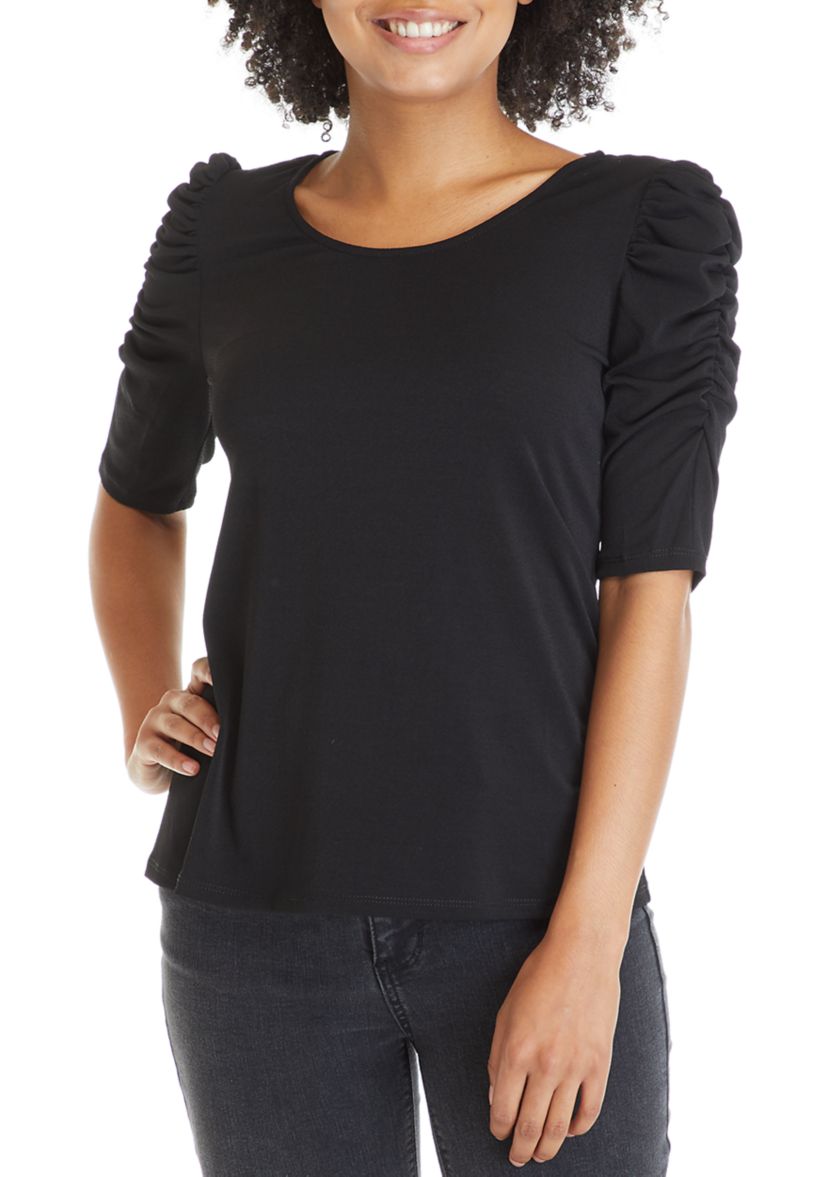 Womens Ruched Sleeve Crepe Blouse