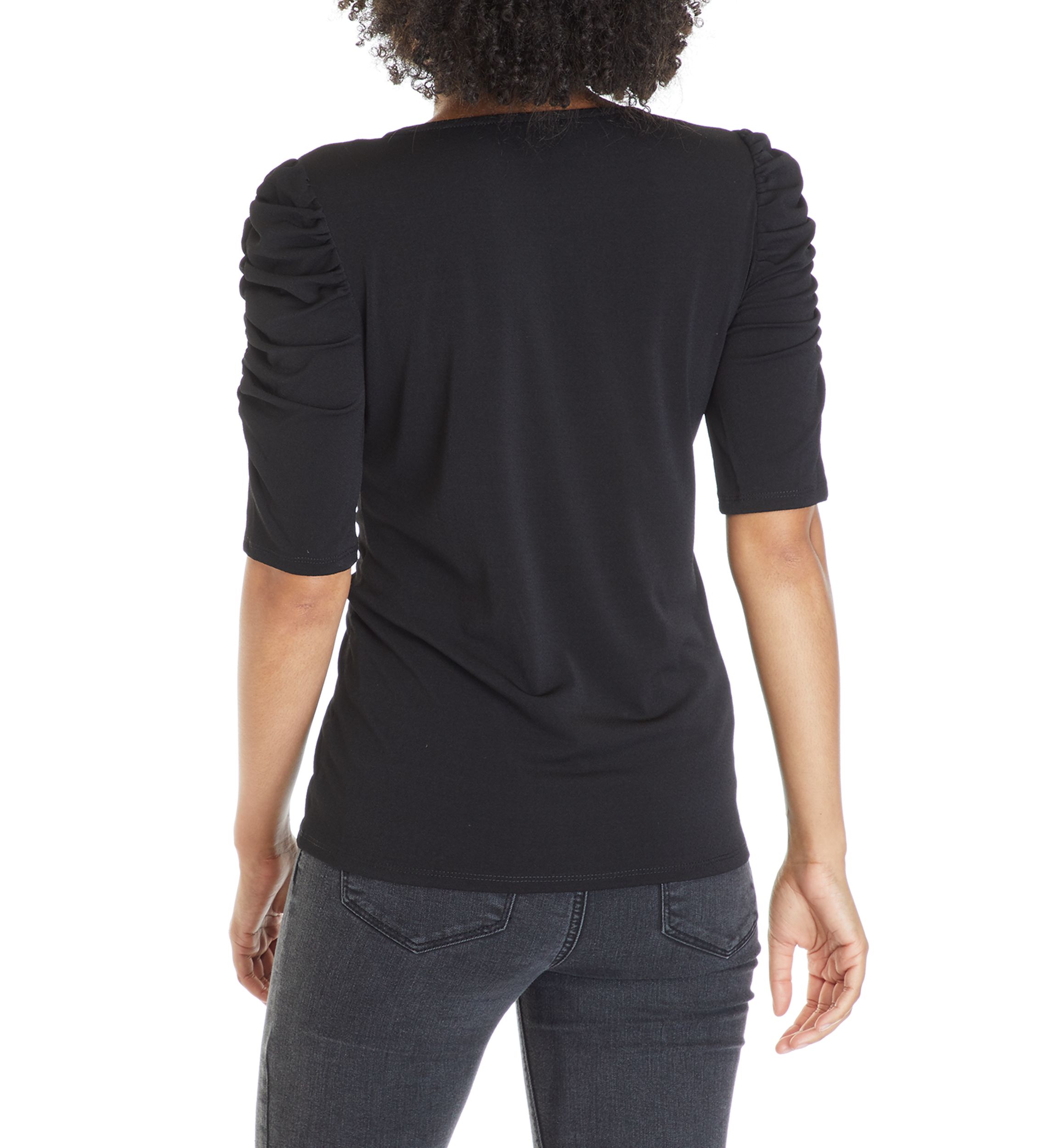Womens Ruched Sleeve Crepe Blouse