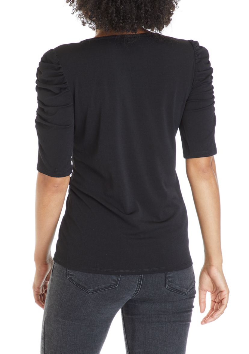 Womens Ruched Sleeve Crepe Blouse