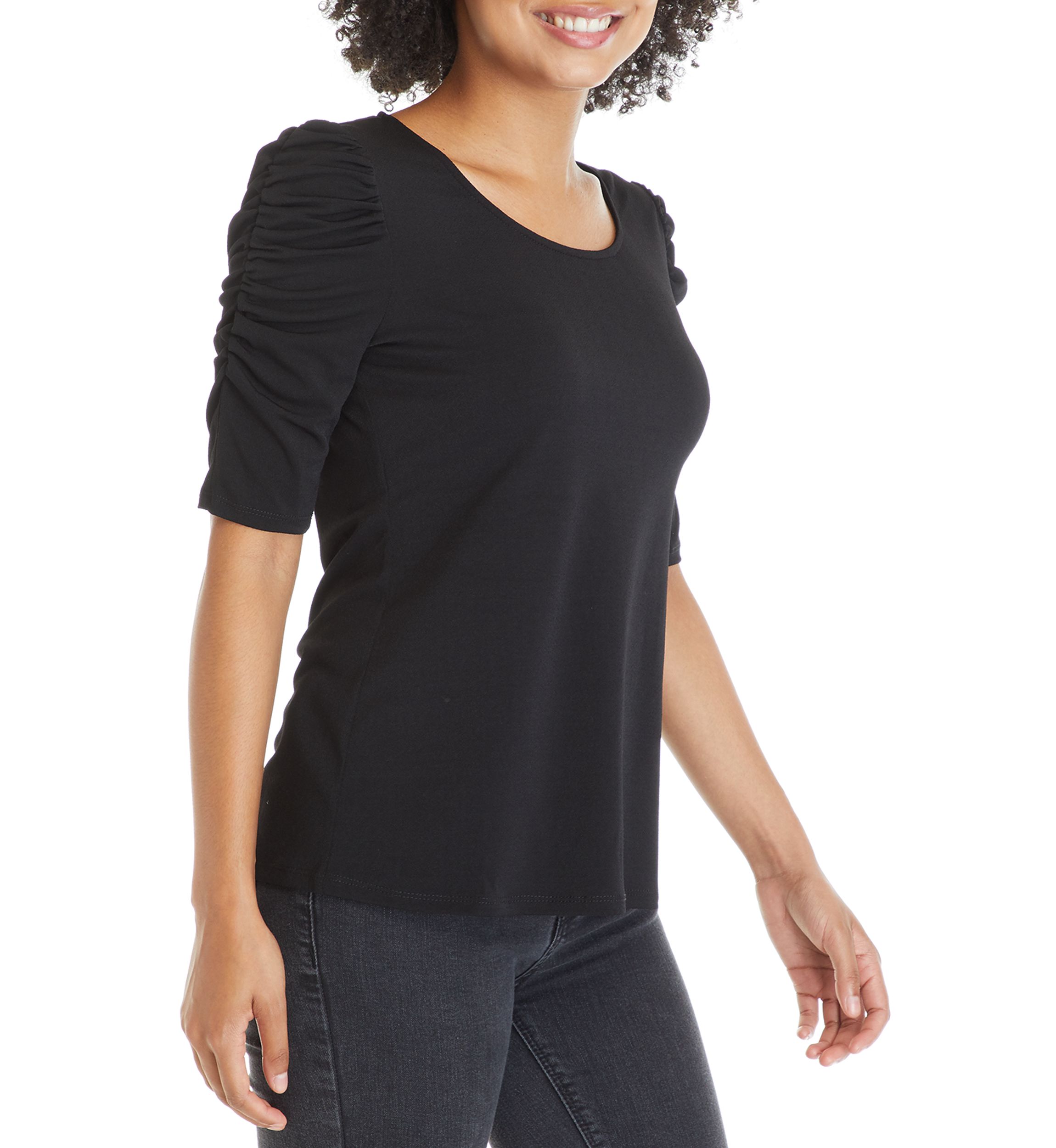 Womens Ruched Sleeve Crepe Blouse