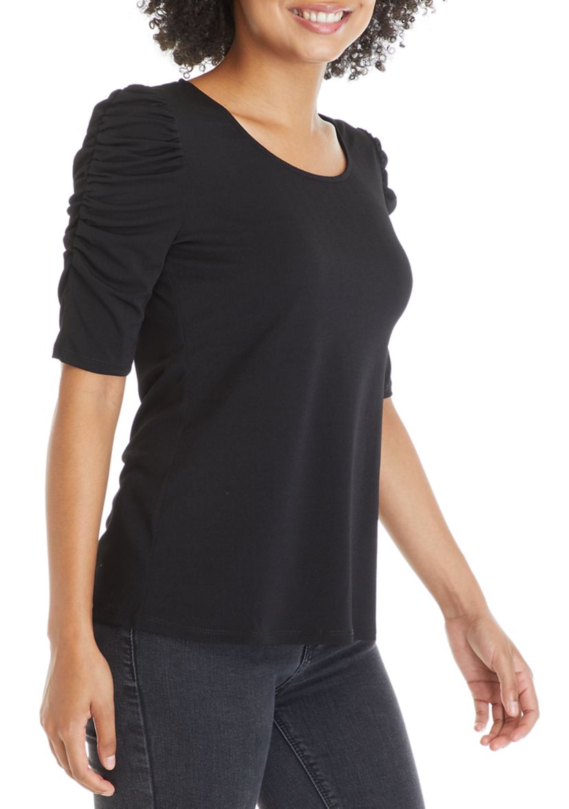 Womens Ruched Sleeve Crepe Blouse
