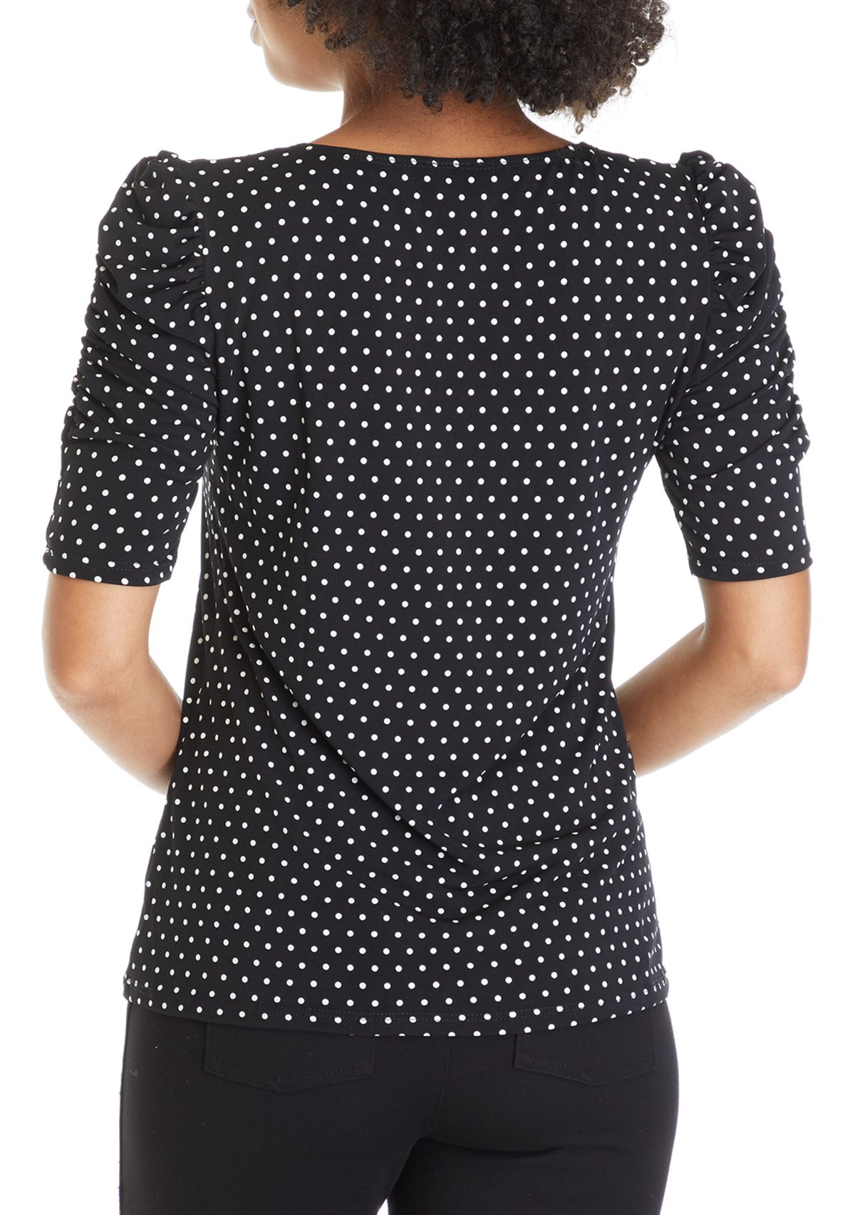 Womens Ruched Sleeve Polka Dot Top