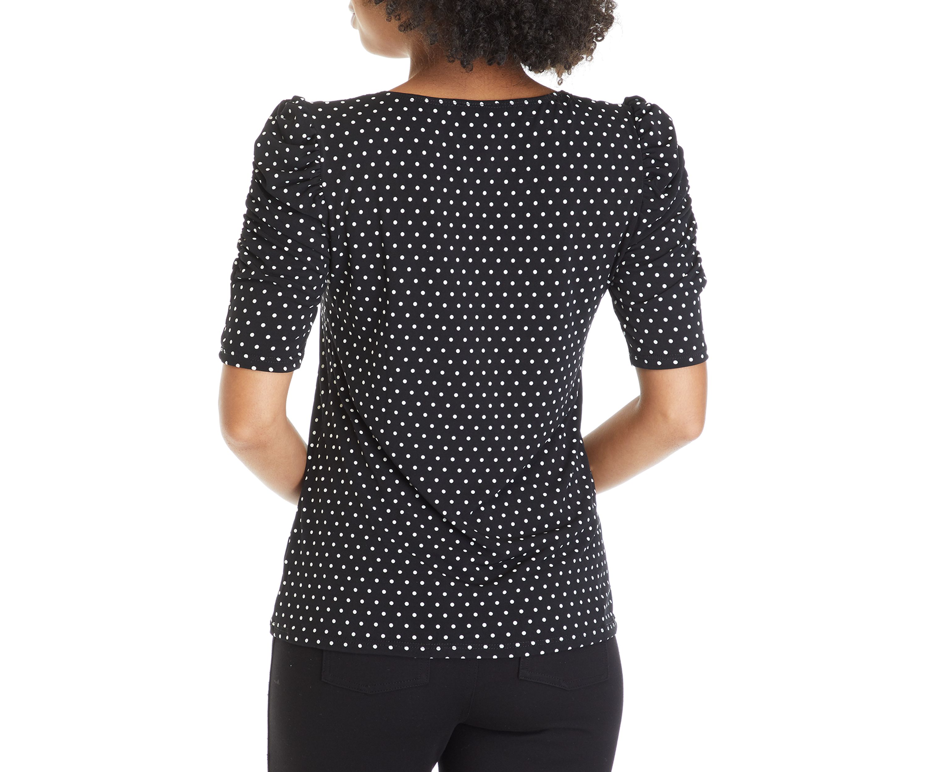 Womens Ruched Sleeve Polka Dot Top