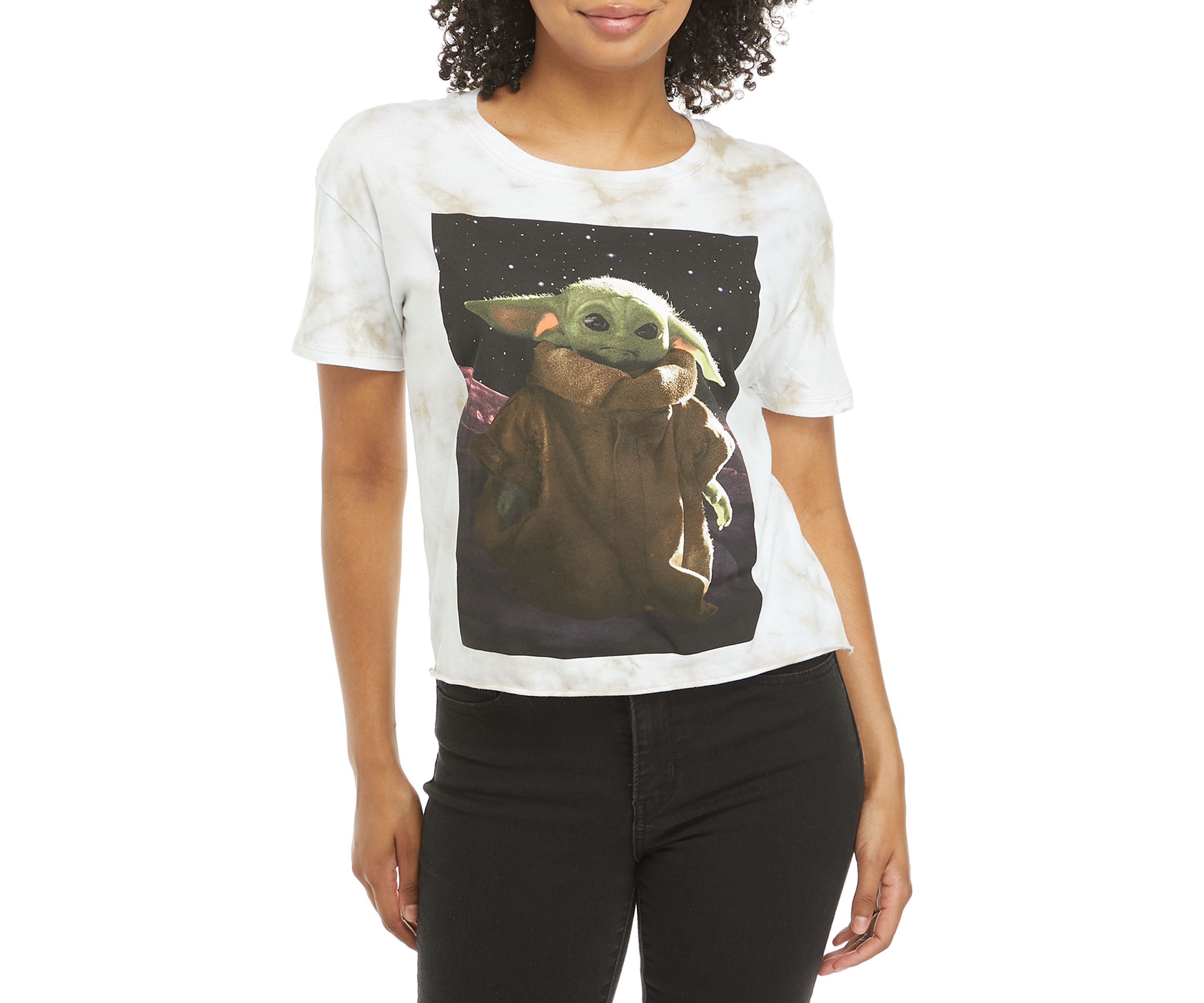 Juniors Short Sleeve Baby Yoda Graphic T-Shirt 