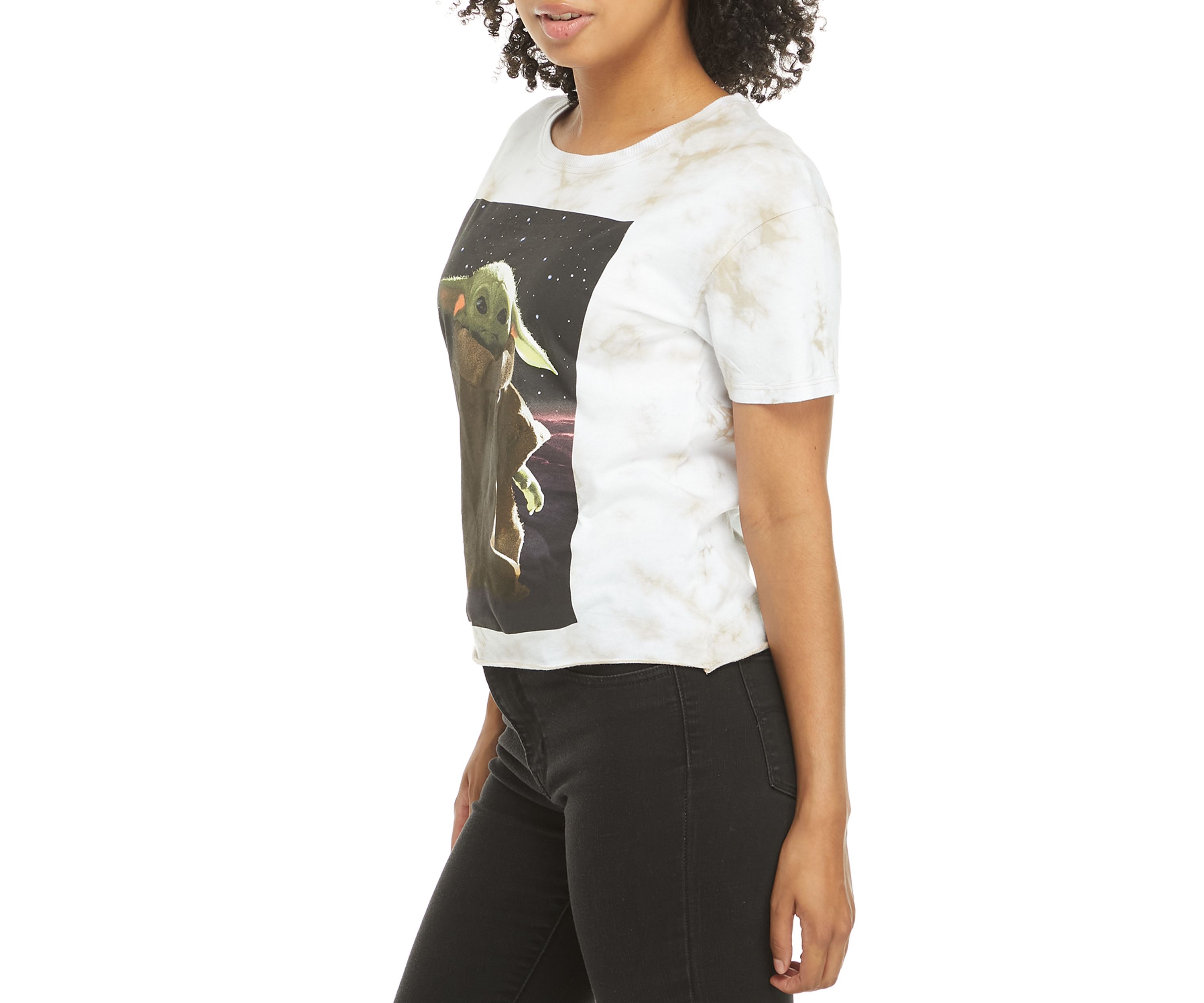 Juniors Short Sleeve Baby Yoda Graphic T-Shirt 