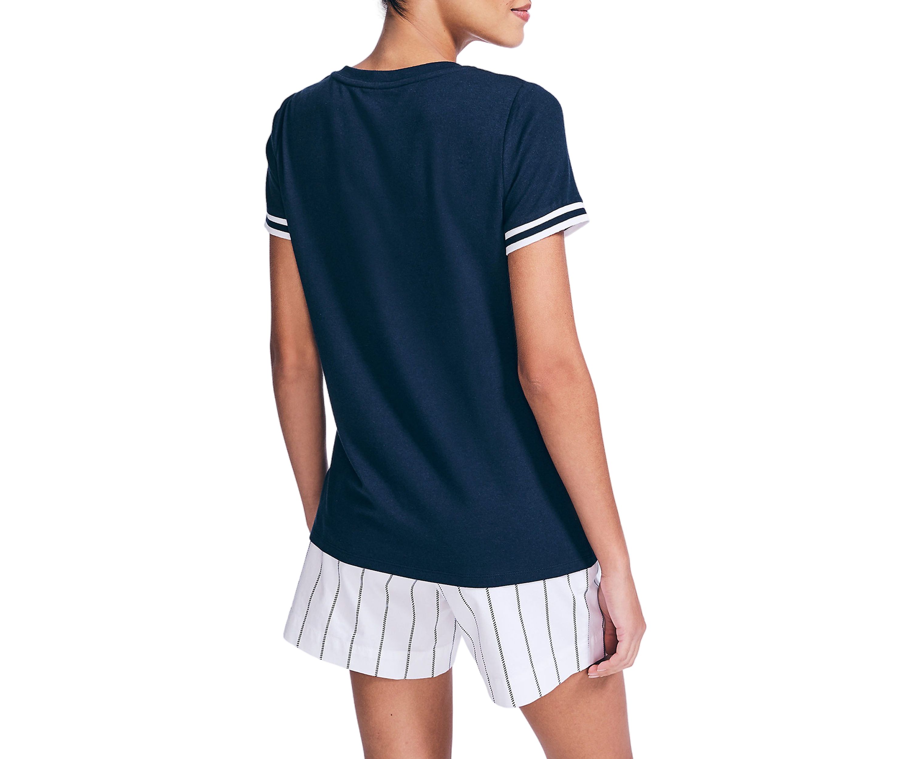 Womens Rib Trim V-Neck Top