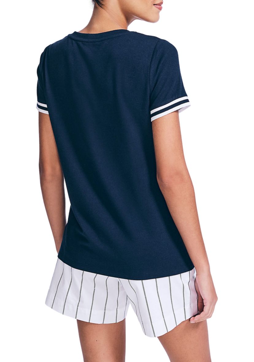 Womens Rib Trim V-Neck Top