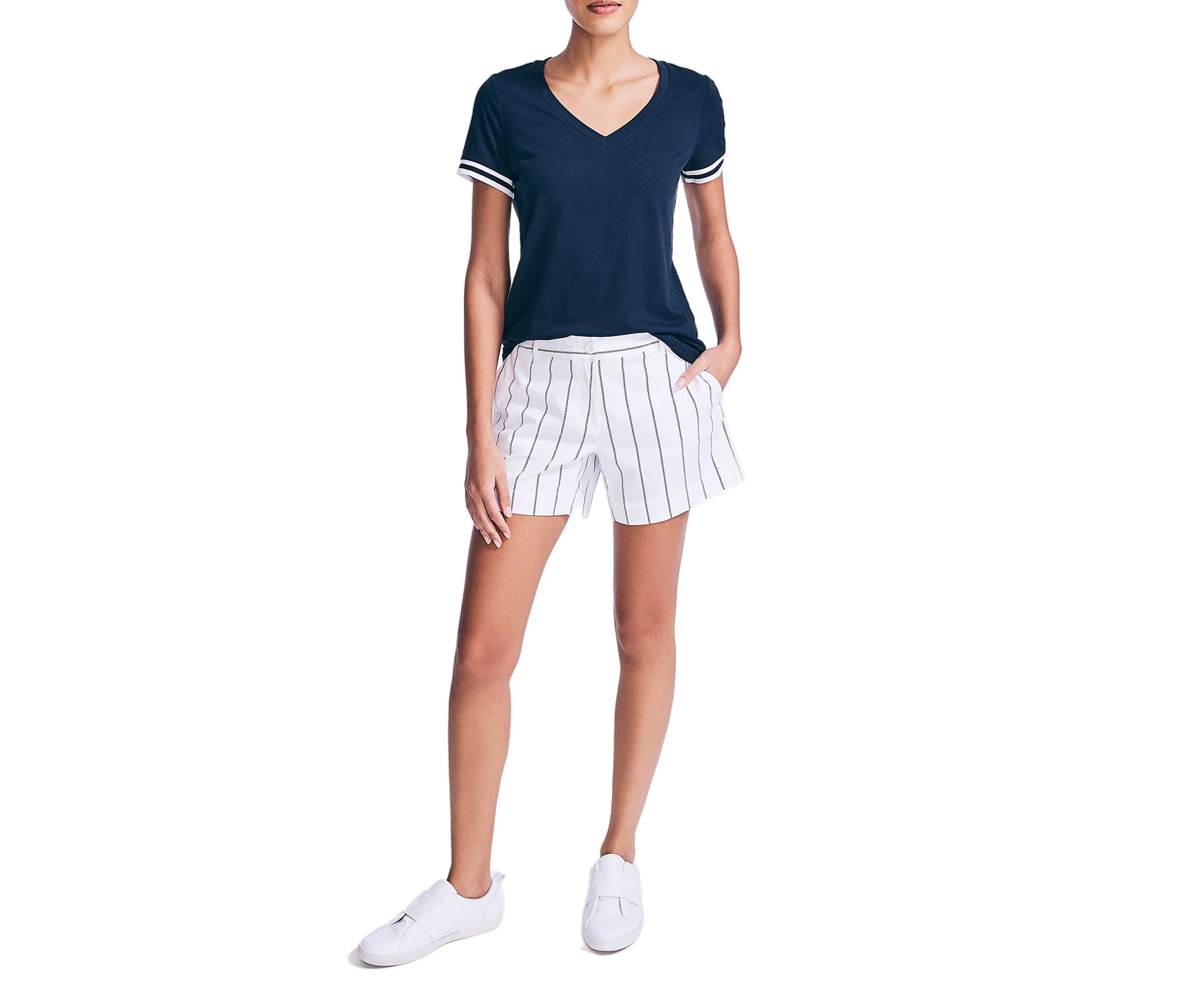 Womens Rib Trim V-Neck Top