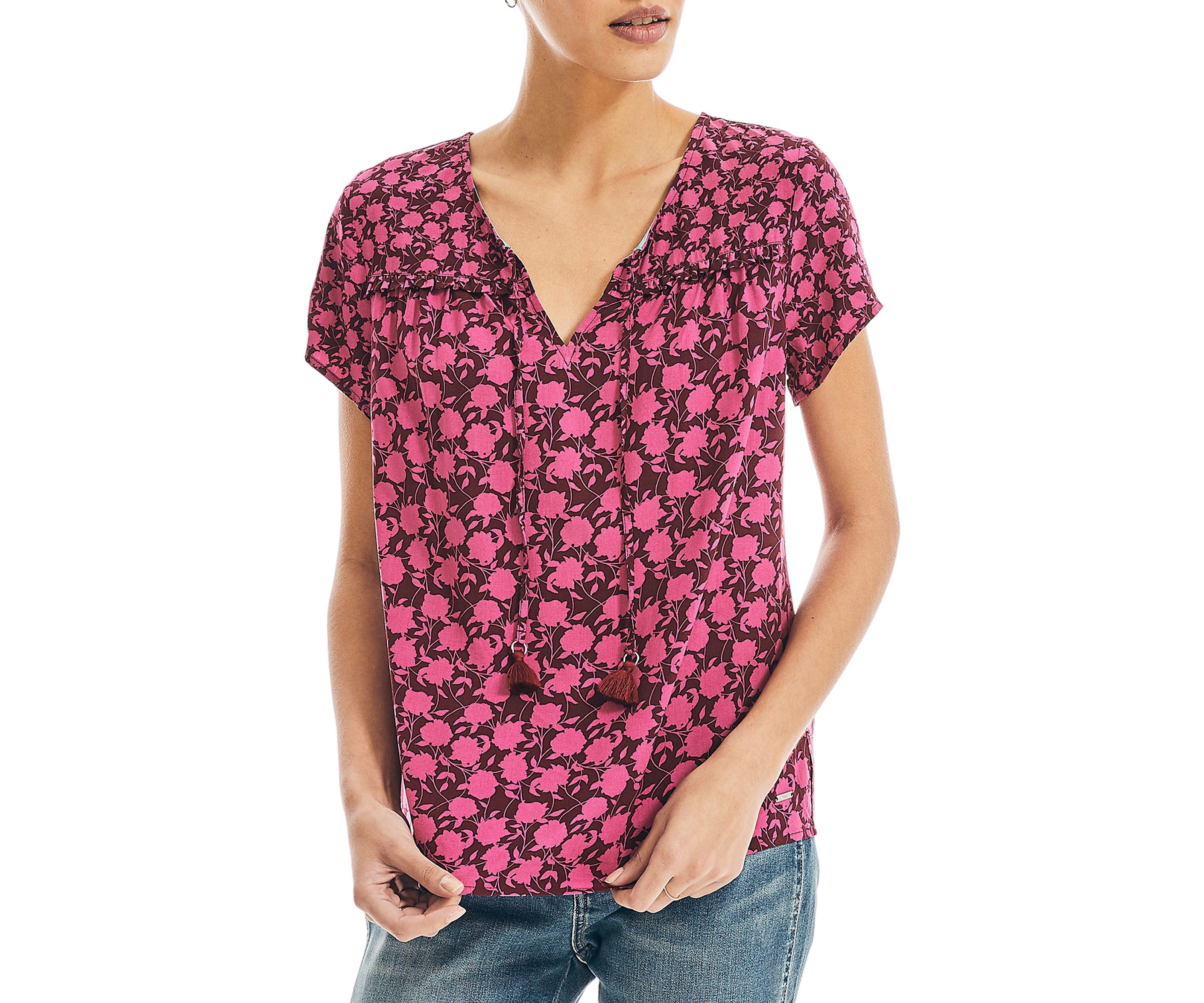 Womens Short Sleeve Floral Blouse