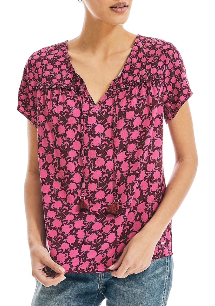 Womens Short Sleeve Floral Blouse