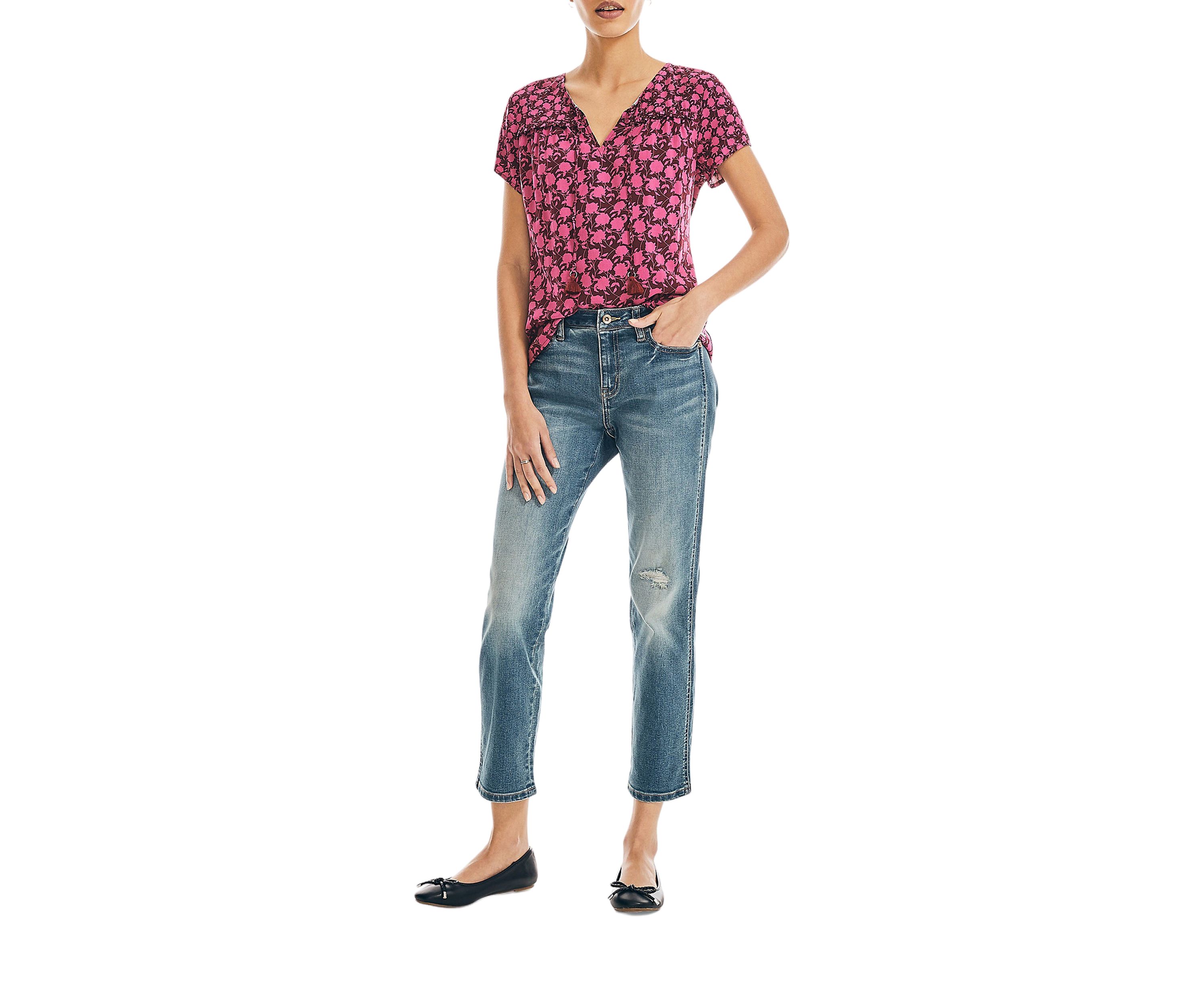 Womens Short Sleeve Floral Blouse