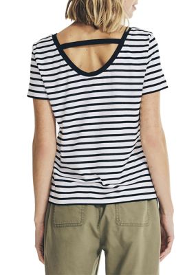 Short Sleeve Open Back Stripe Top