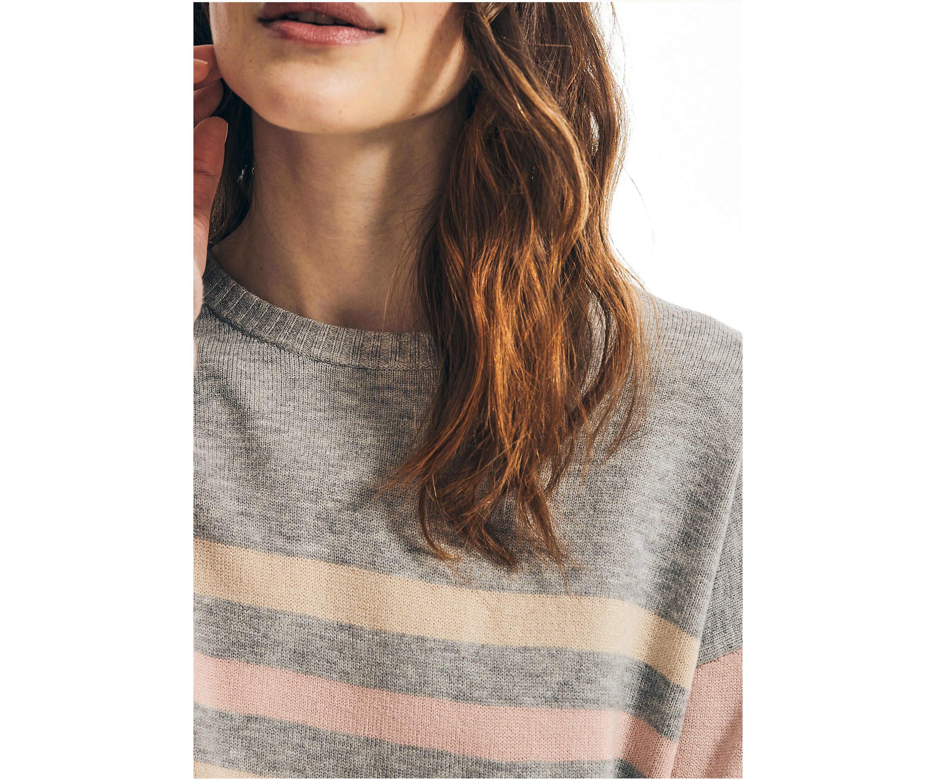 Womens Striped Color Block Sleeve Sweater 