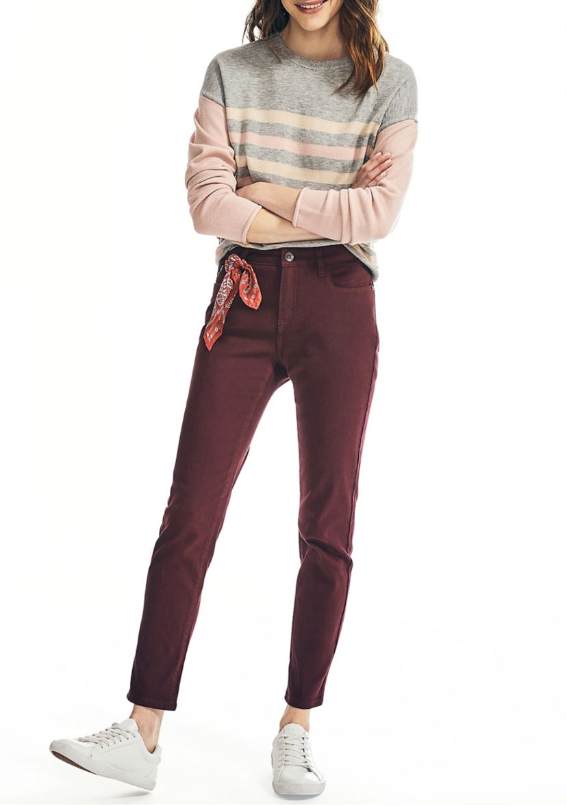 Womens Striped Color Block Sleeve Sweater 