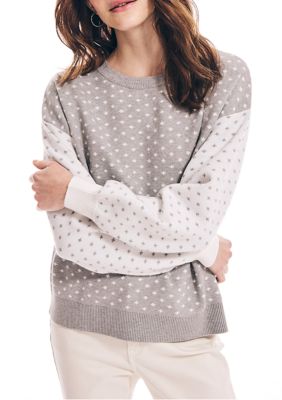 Women's Long Sleeve Dot Print Color Block Sweater