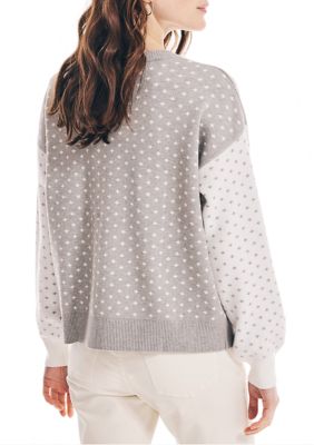 Women's Long Sleeve Dot Print Color Block Sweater