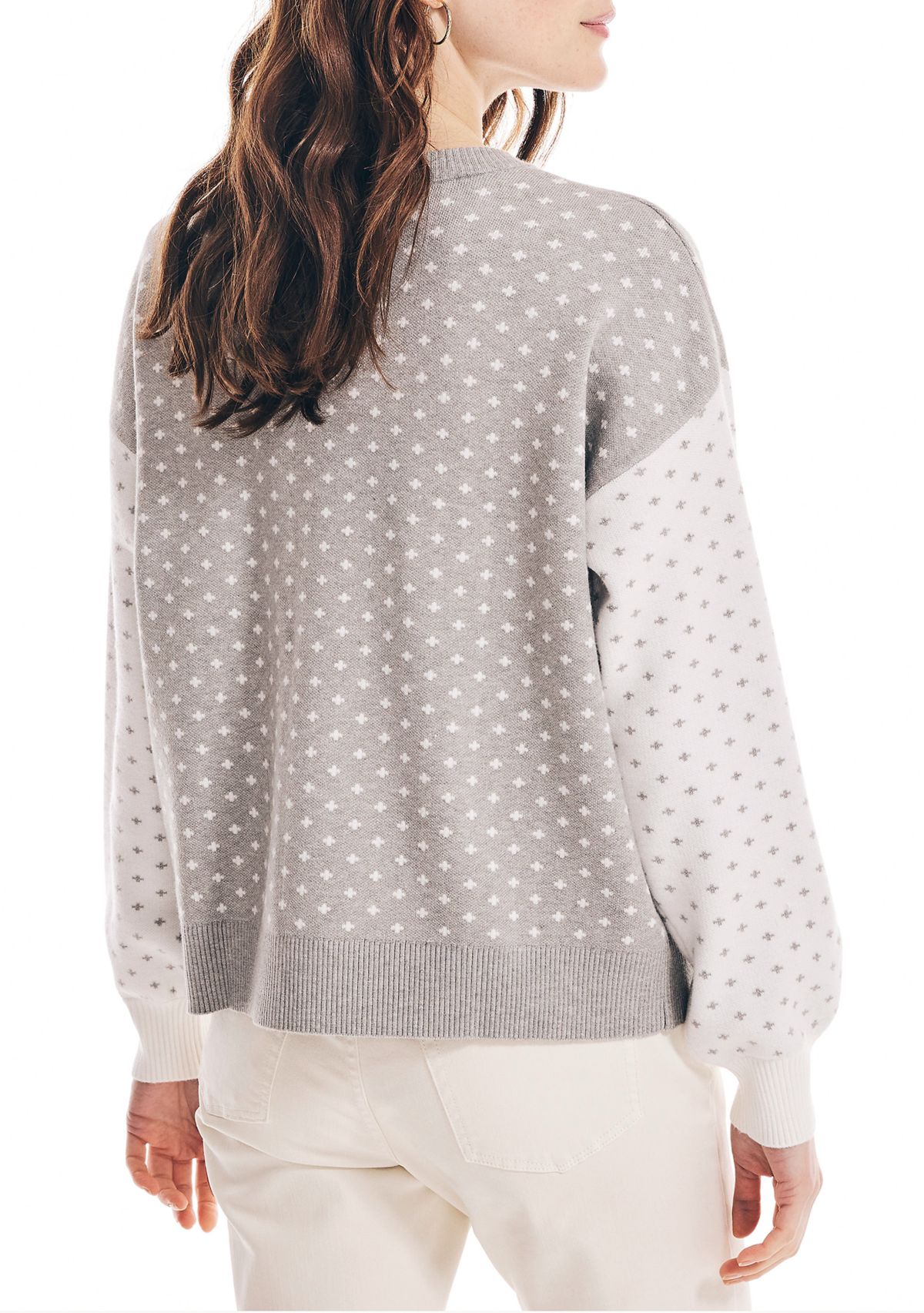 Womens Long Sleeve Dot Print Color Block Sweater