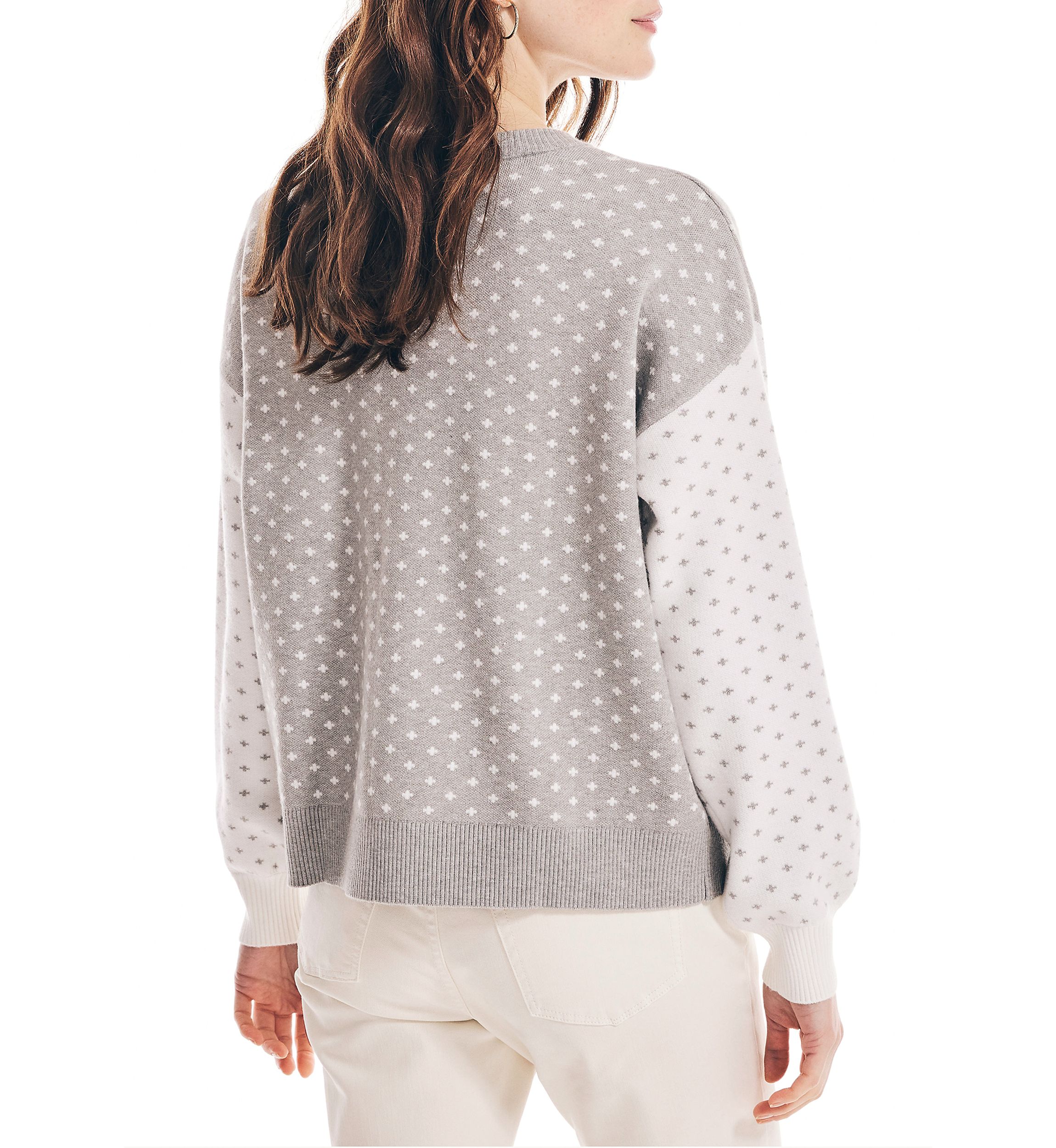 Womens Long Sleeve Dot Print Color Block Sweater