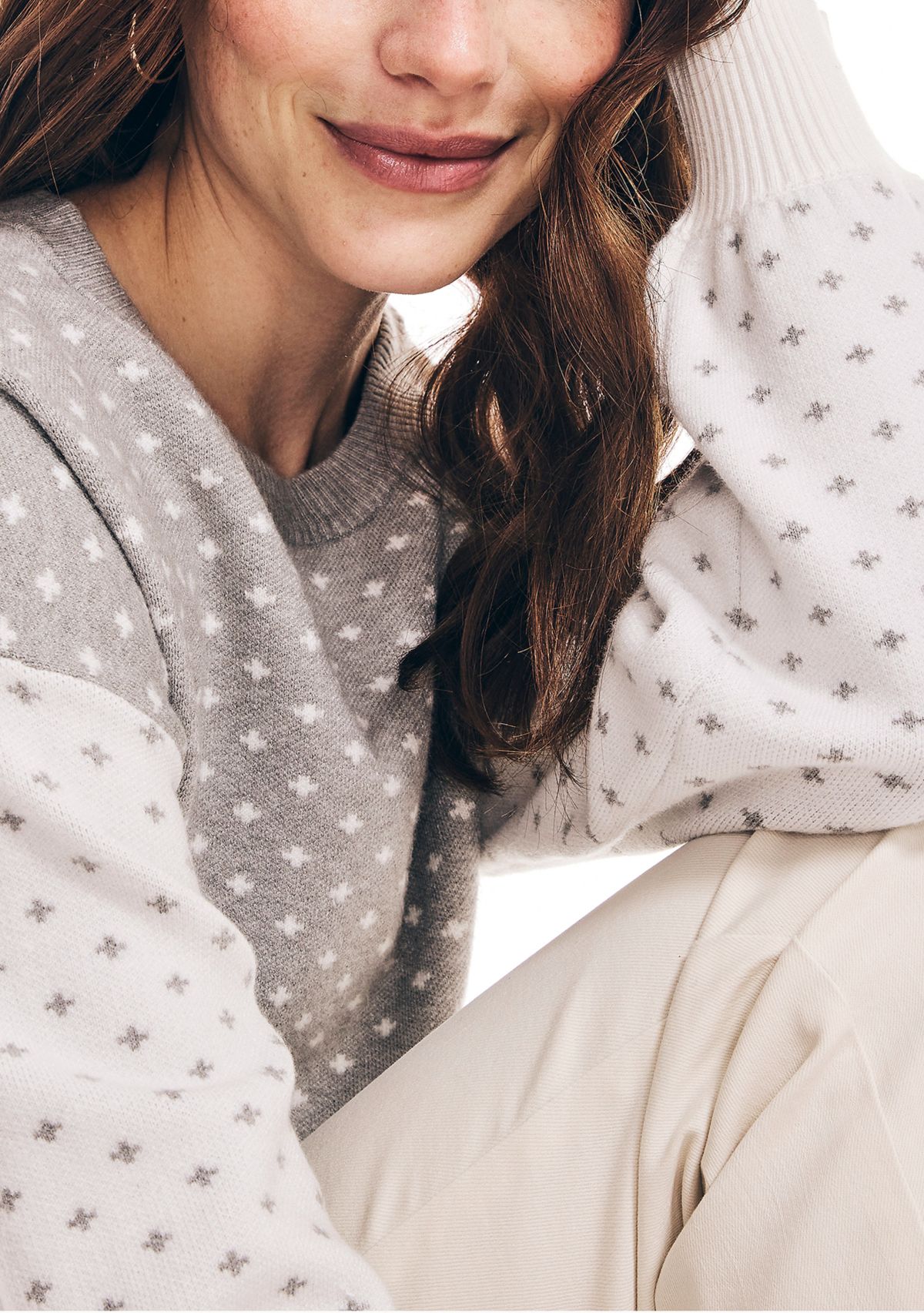 Womens Long Sleeve Dot Print Color Block Sweater