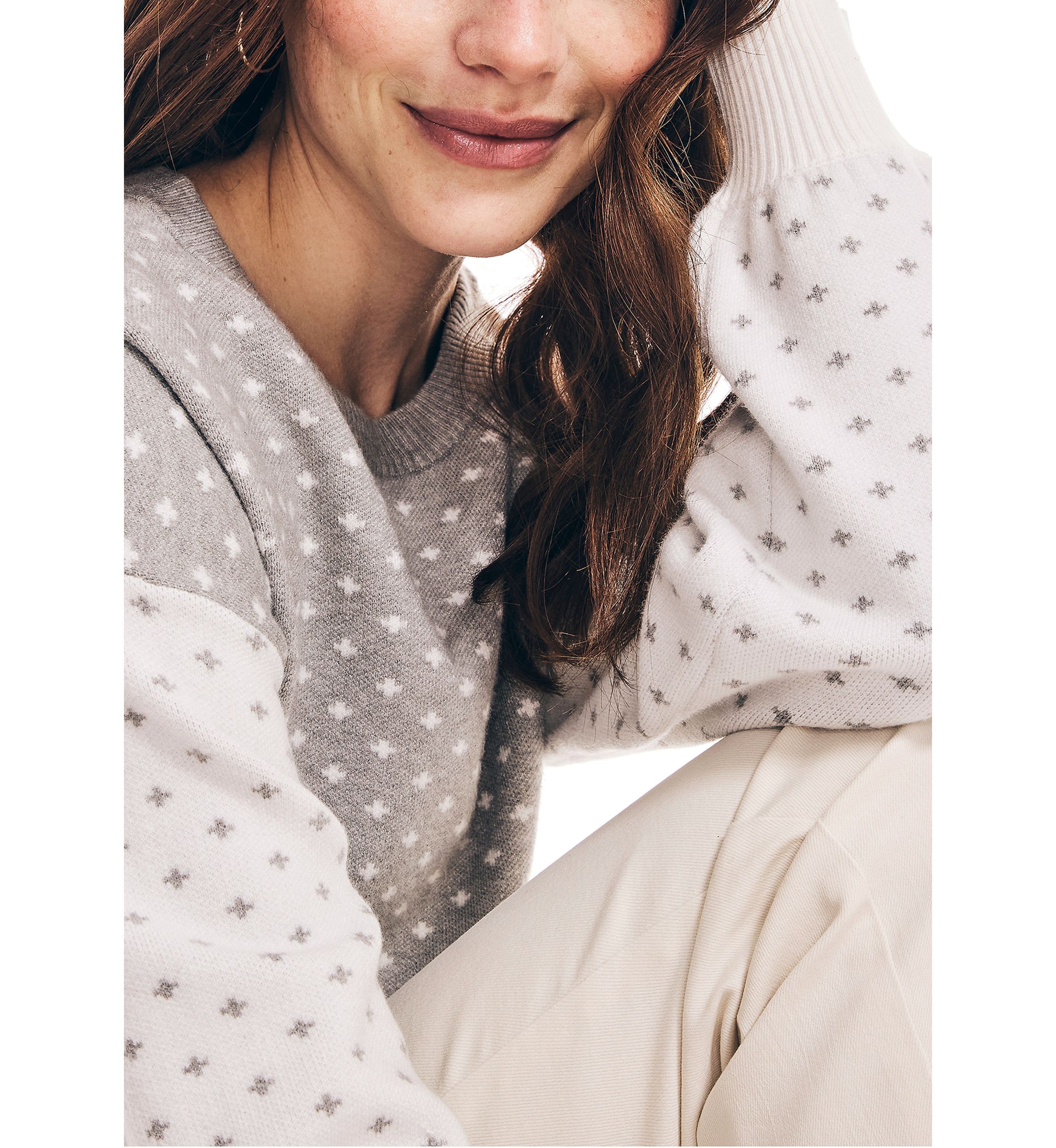 Womens Long Sleeve Dot Print Color Block Sweater