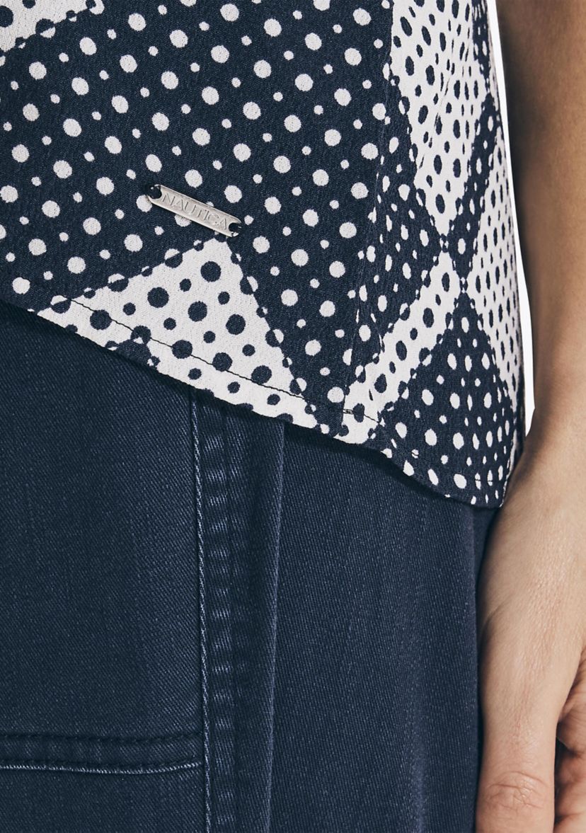 Scarf Dot Print Split Neck Top 