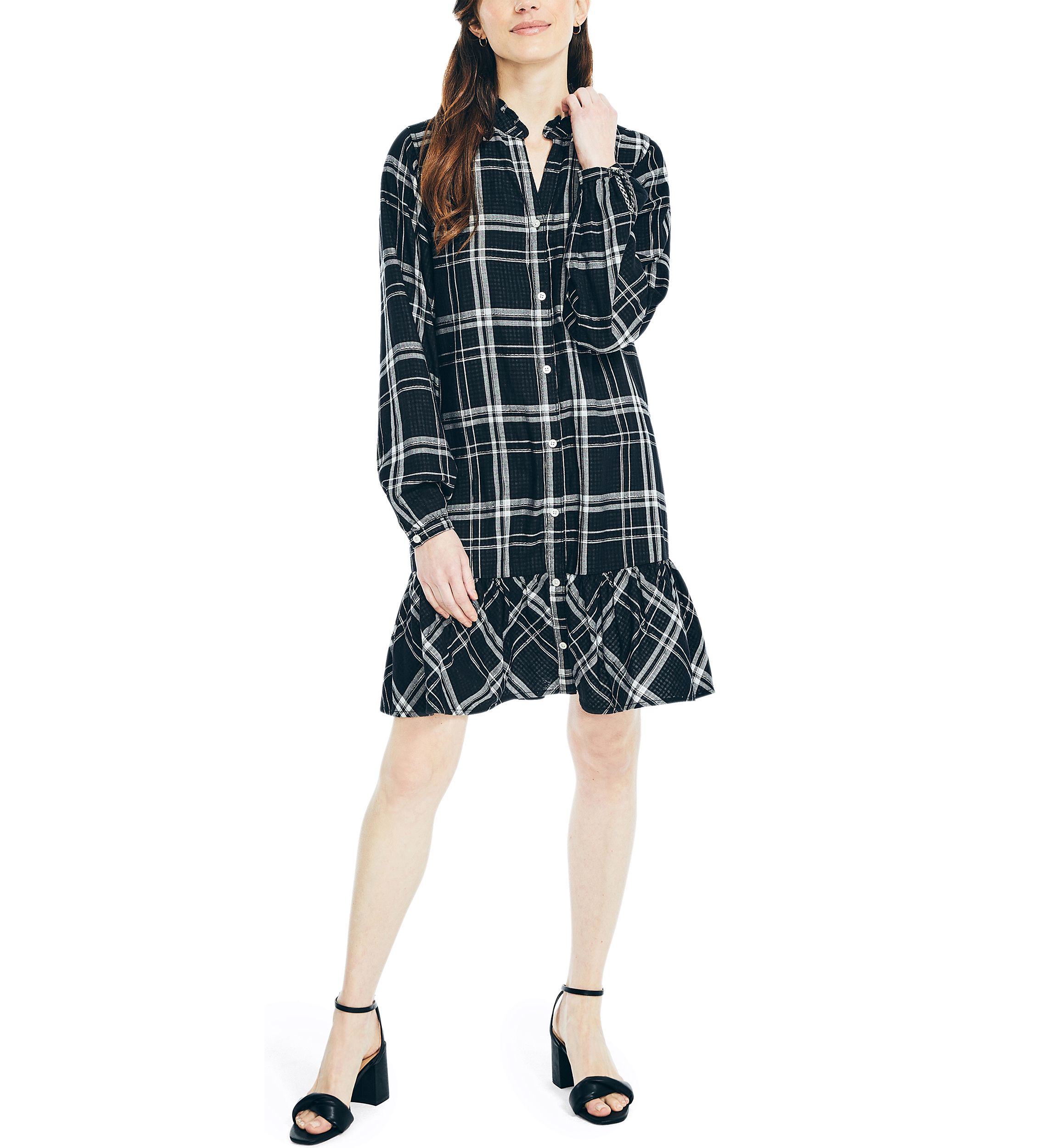 Womens Plaid Tiered Shirt Dress 