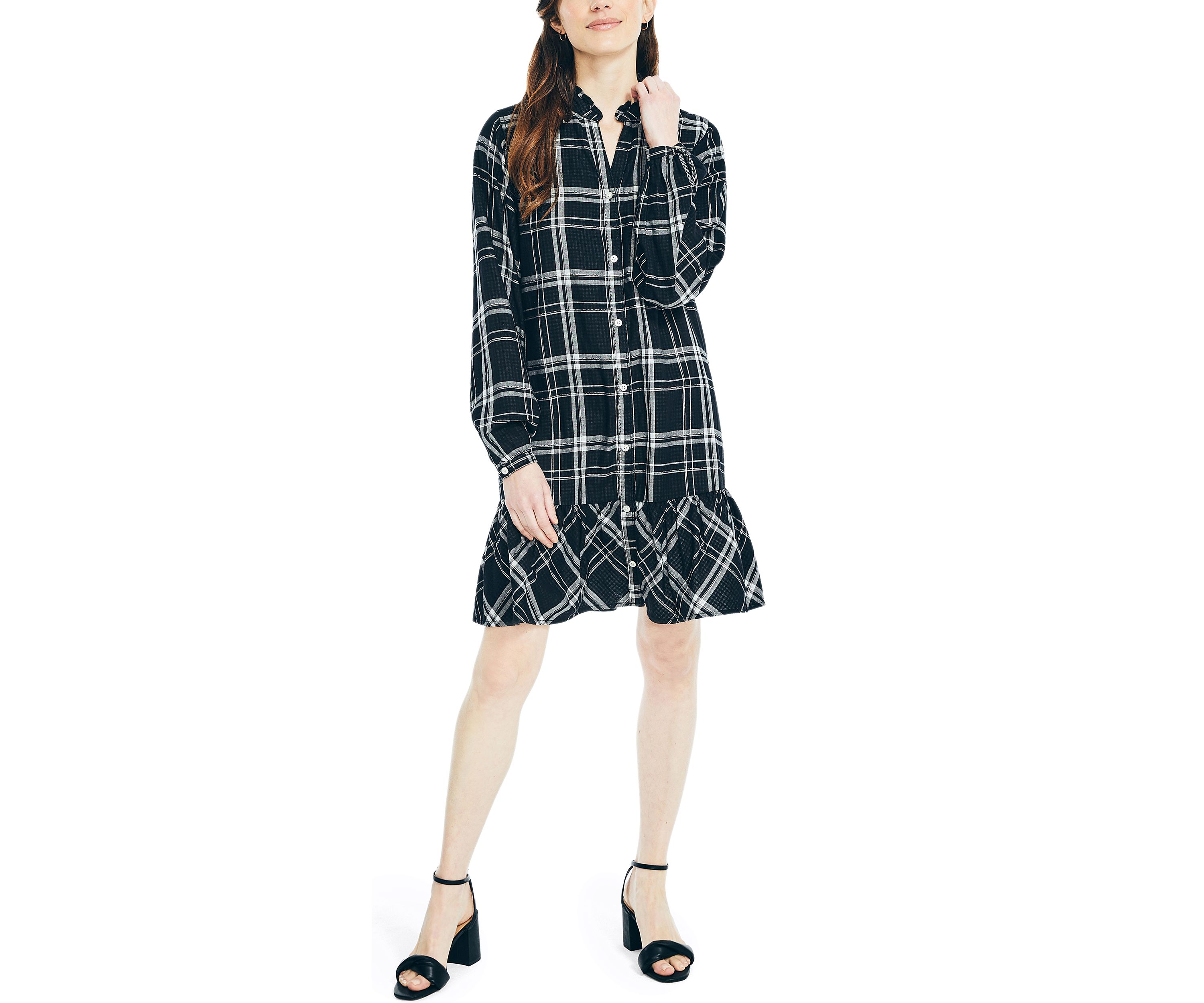 Womens Plaid Tiered Shirt Dress 