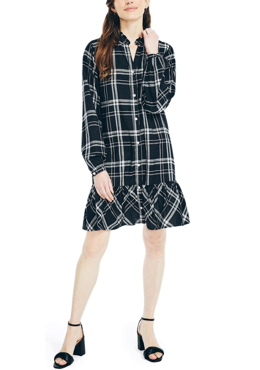 Womens Plaid Tiered Shirt Dress 
