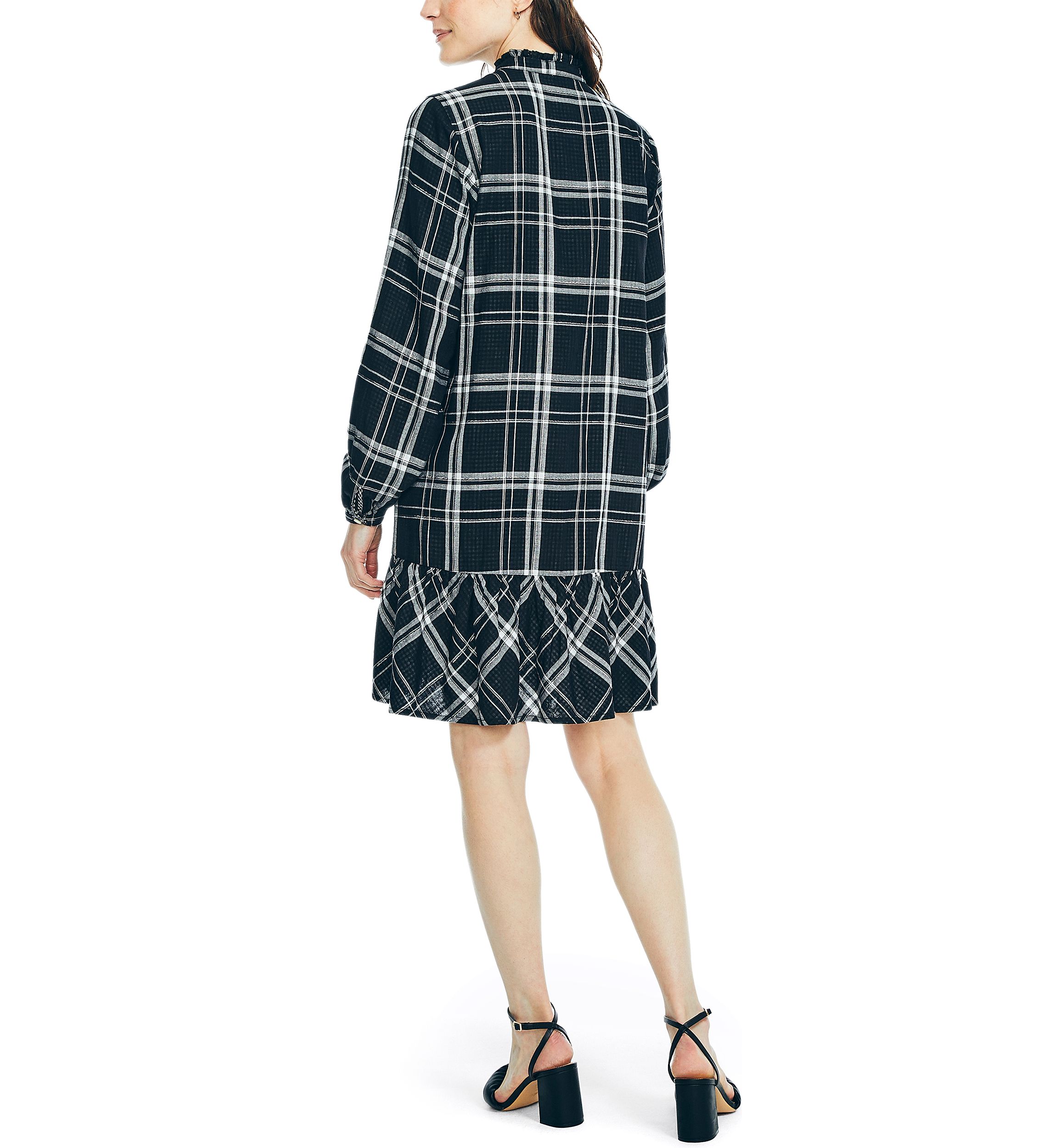 Womens Plaid Tiered Shirt Dress 