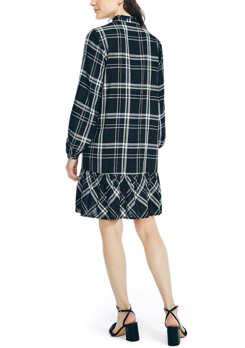 Womens Plaid Tiered Shirt Dress 