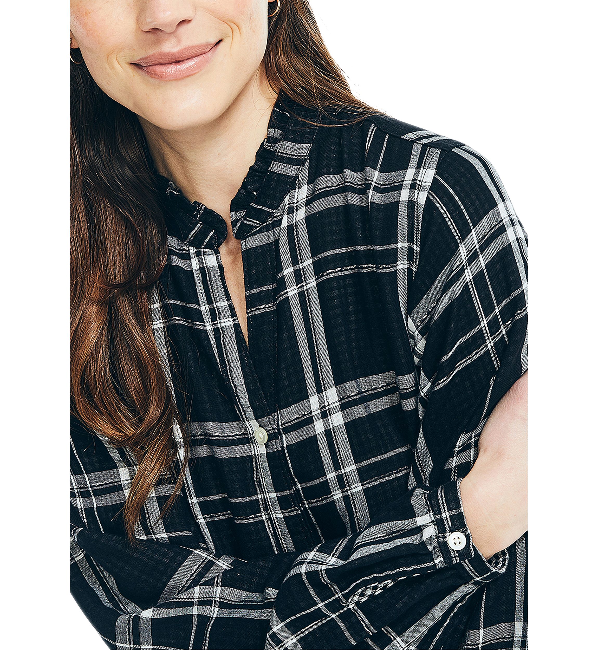 Womens Plaid Tiered Shirt Dress 