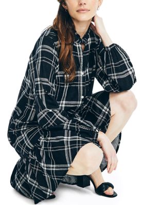 Women's Plaid Tiered Shirt Dress