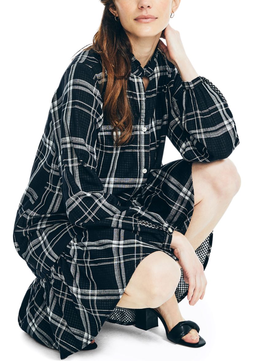 Womens Plaid Tiered Shirt Dress 
