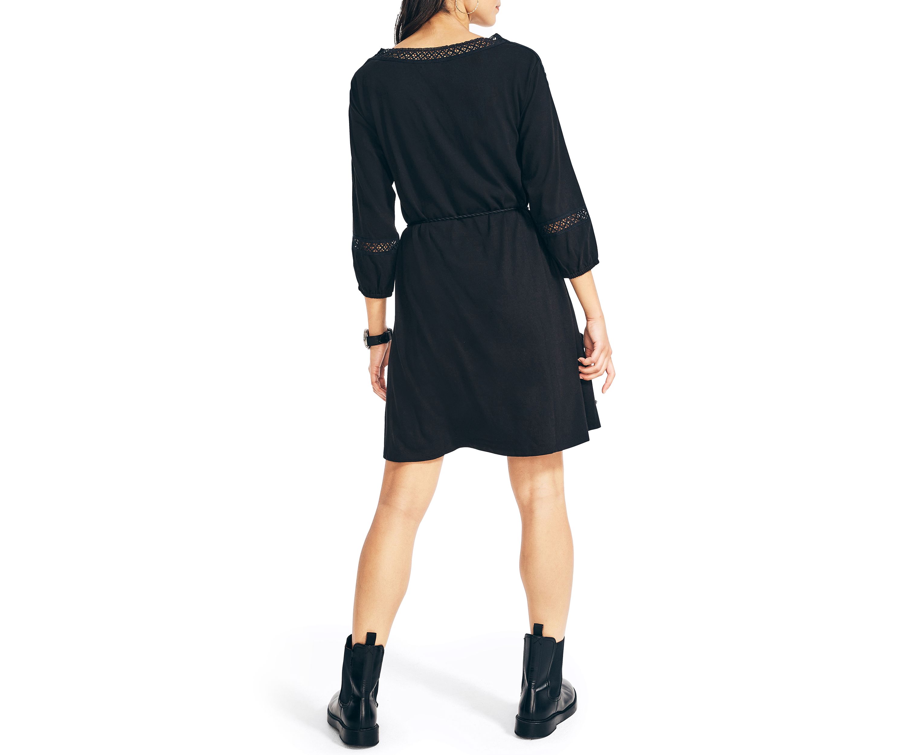 Womens Fit and Flare Crochet Trim Dress