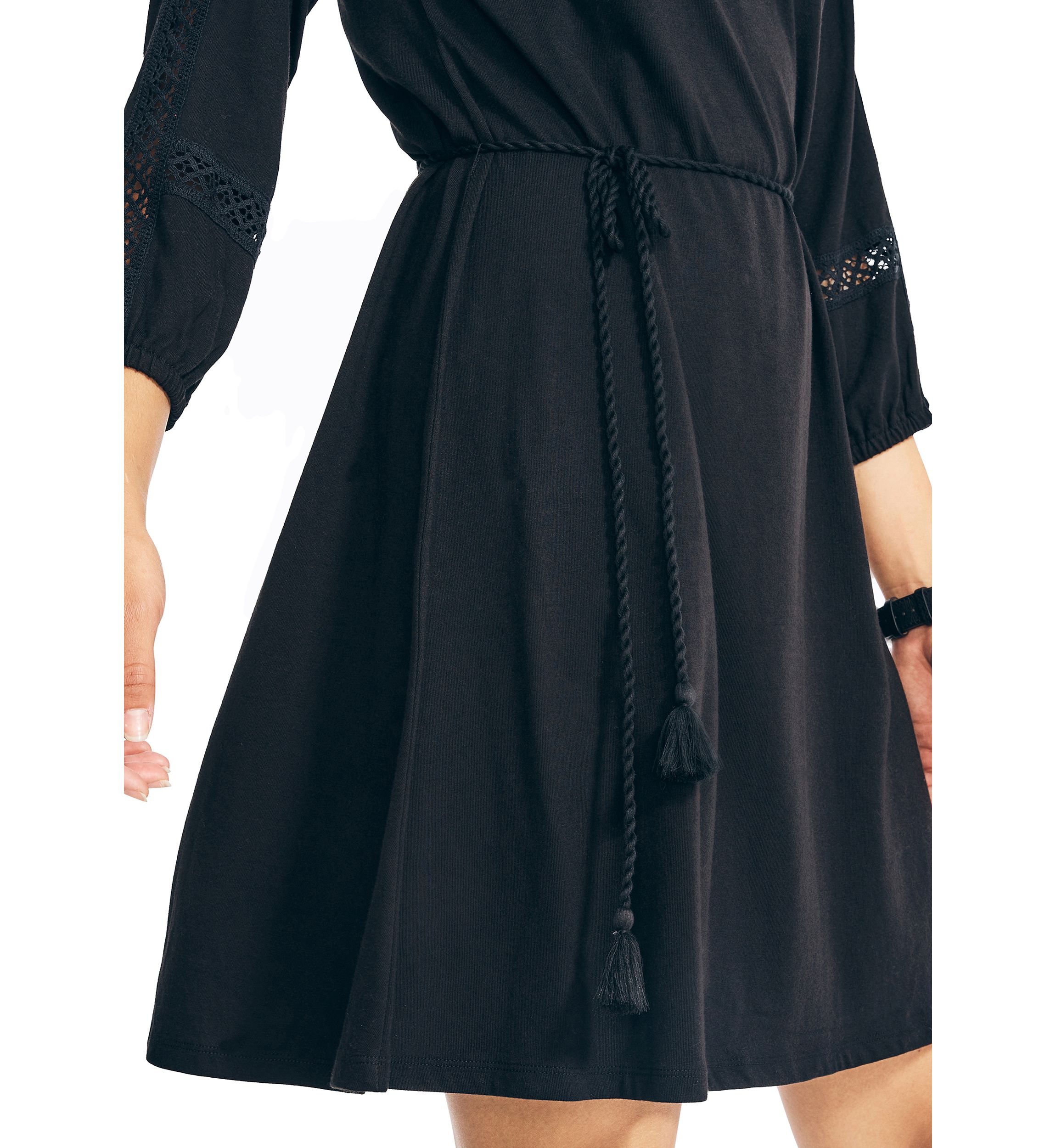Womens Fit and Flare Crochet Trim Dress